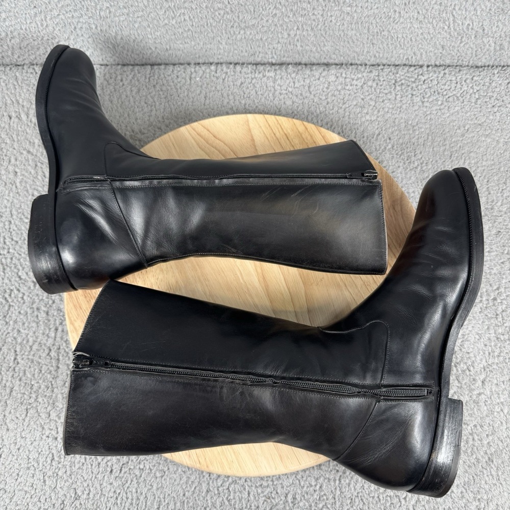 Salvatore Ferragamo Boots Mens Size 10 Black Leather Zip Up Riding Made in Italy - Picture 5 of 14